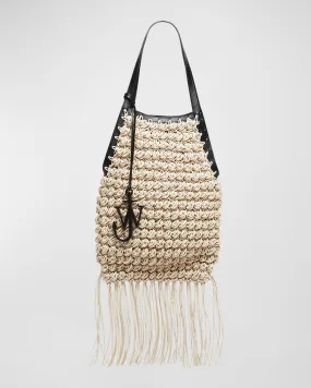 Fringe Popcorn Crochet Shopper Tote Bag
