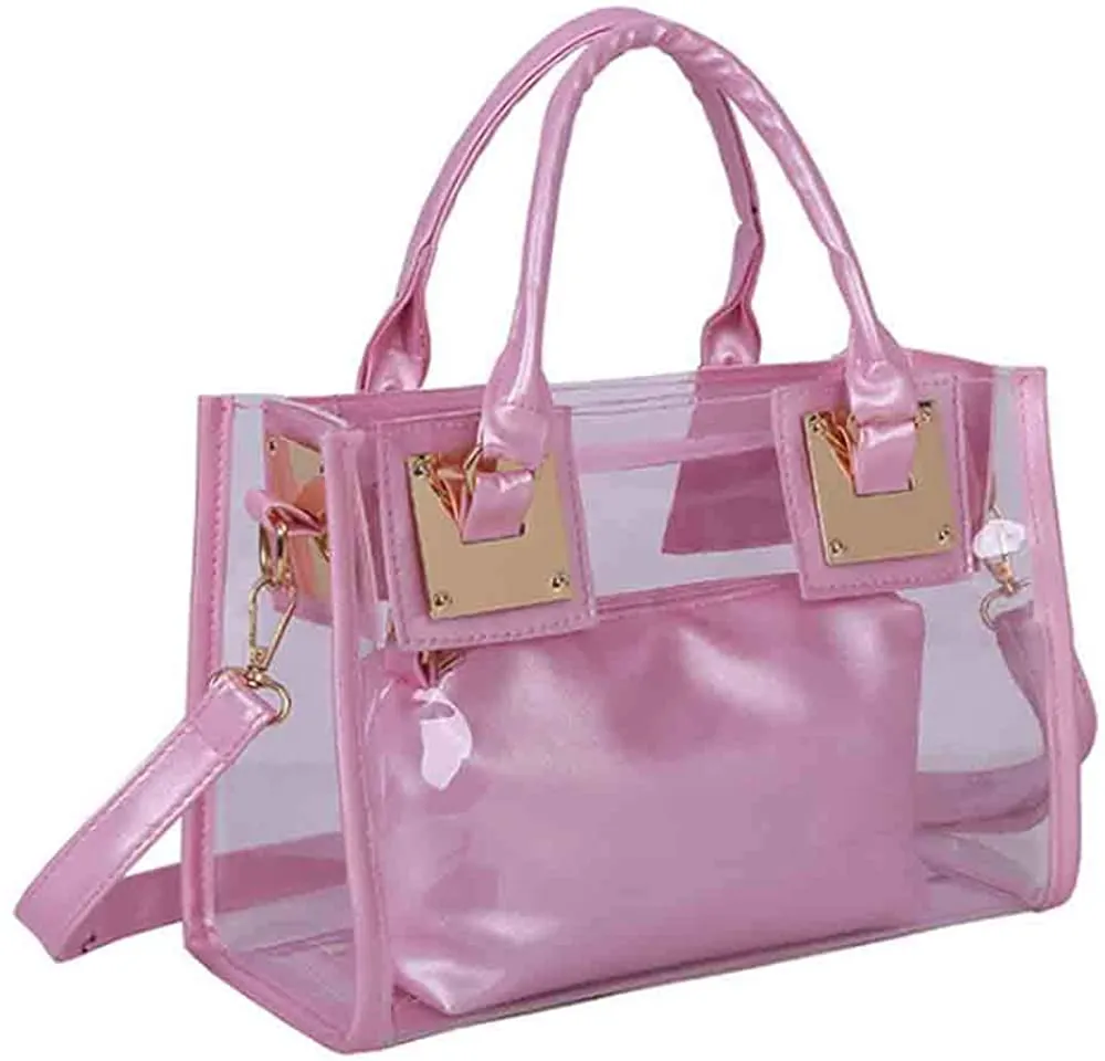 Gold Clear PVC Transparent Satchel Handbag Purse