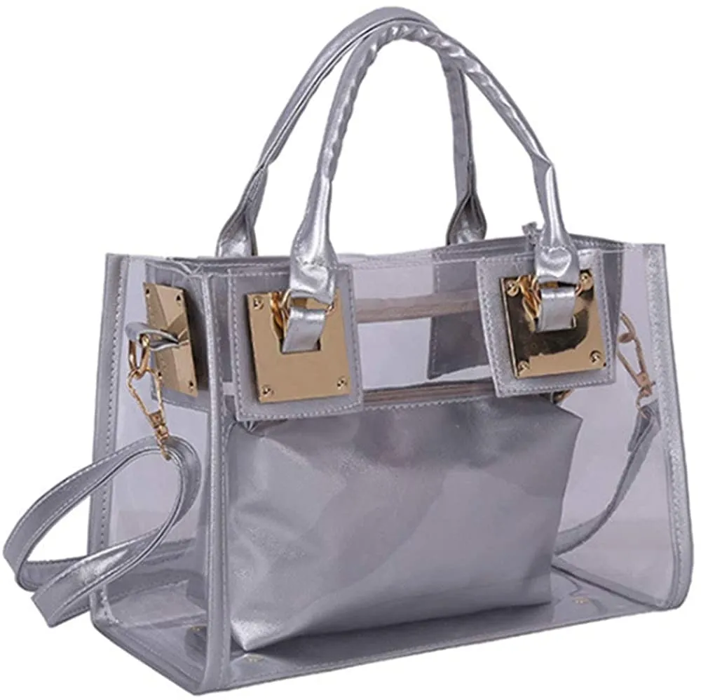 Gold Clear PVC Transparent Satchel Handbag Purse