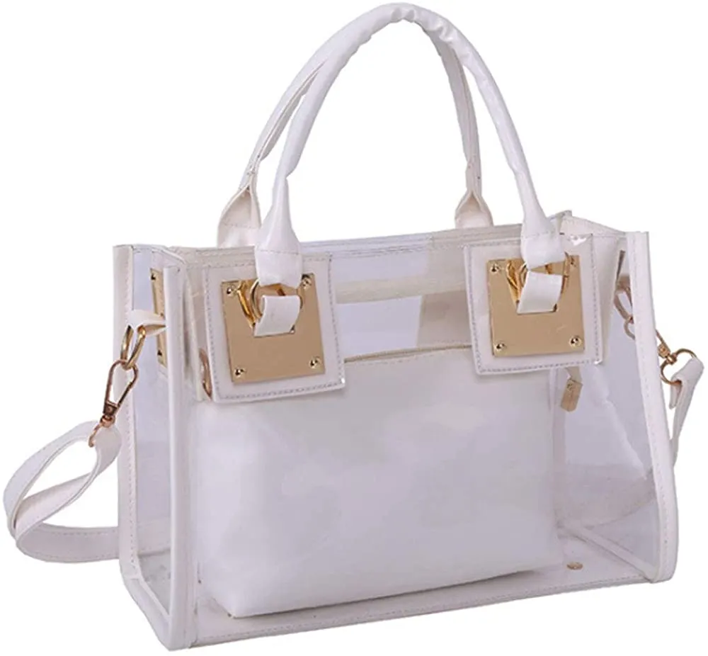 Gold Clear PVC Transparent Satchel Handbag Purse