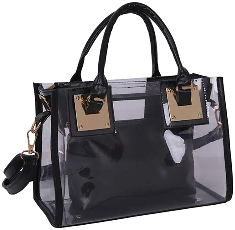 Gold Clear PVC Transparent Satchel Handbag Purse