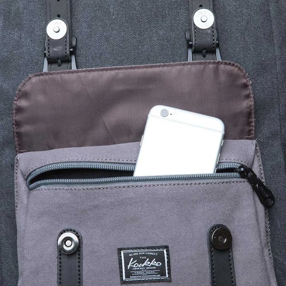 KAUKKO Retro Canvas Backpack for city trips, E5-1 ( Black Grey / 22L )