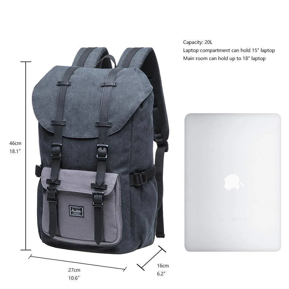 KAUKKO Retro Canvas Backpack for city trips, E5-1 ( Black Grey / 22L )