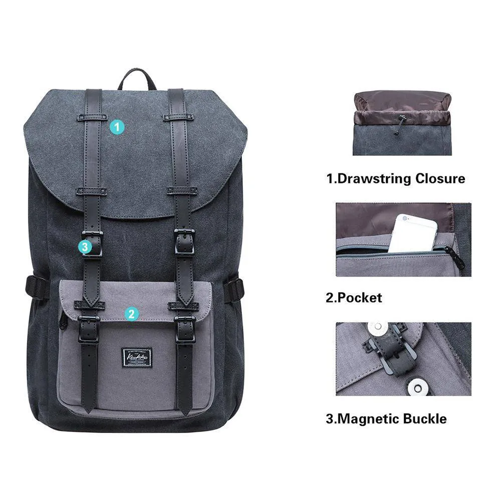 KAUKKO Retro Canvas Backpack for city trips, E5-1 ( Black Grey / 22L )