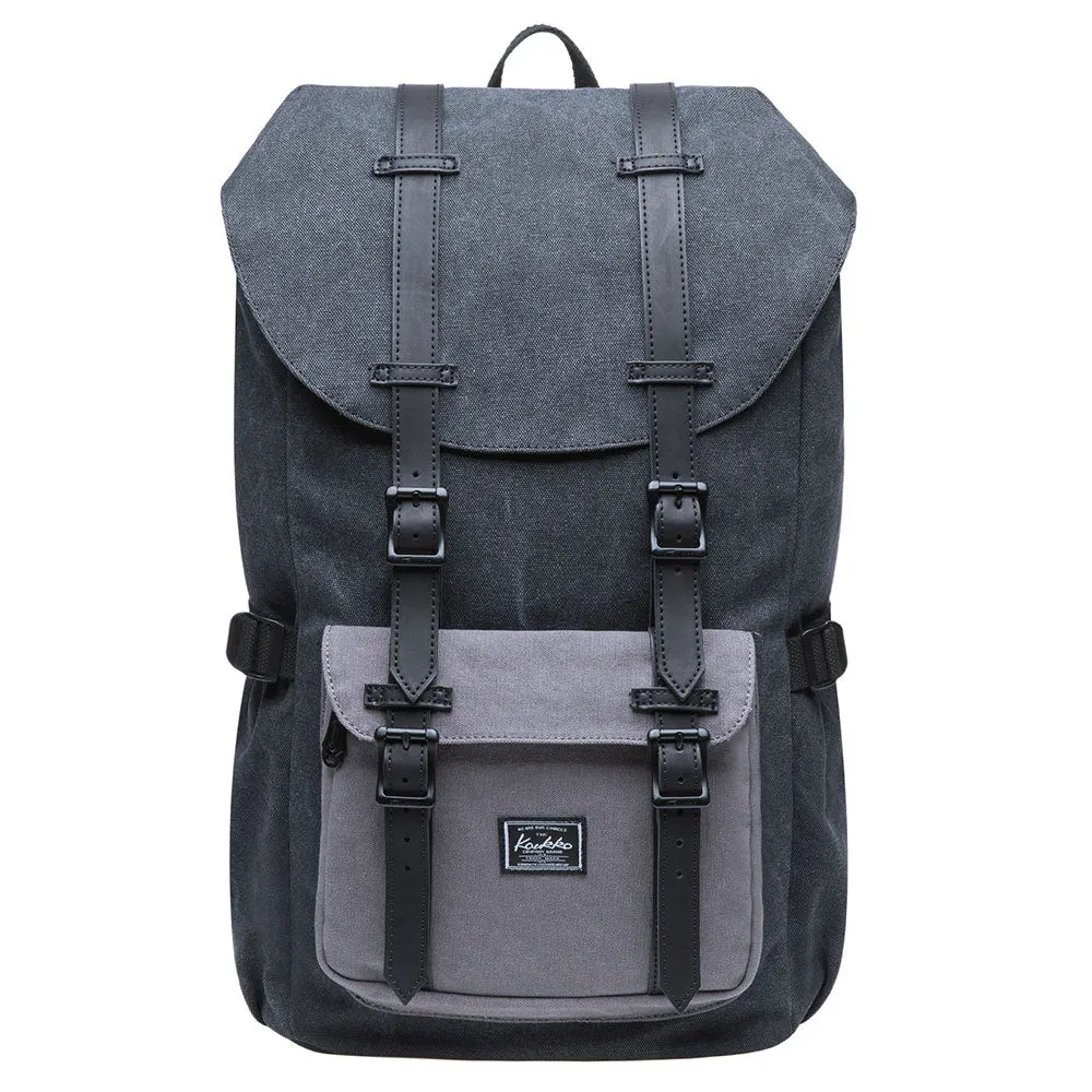 KAUKKO Retro Canvas Backpack for city trips, E5-1 ( Black Grey / 22L )