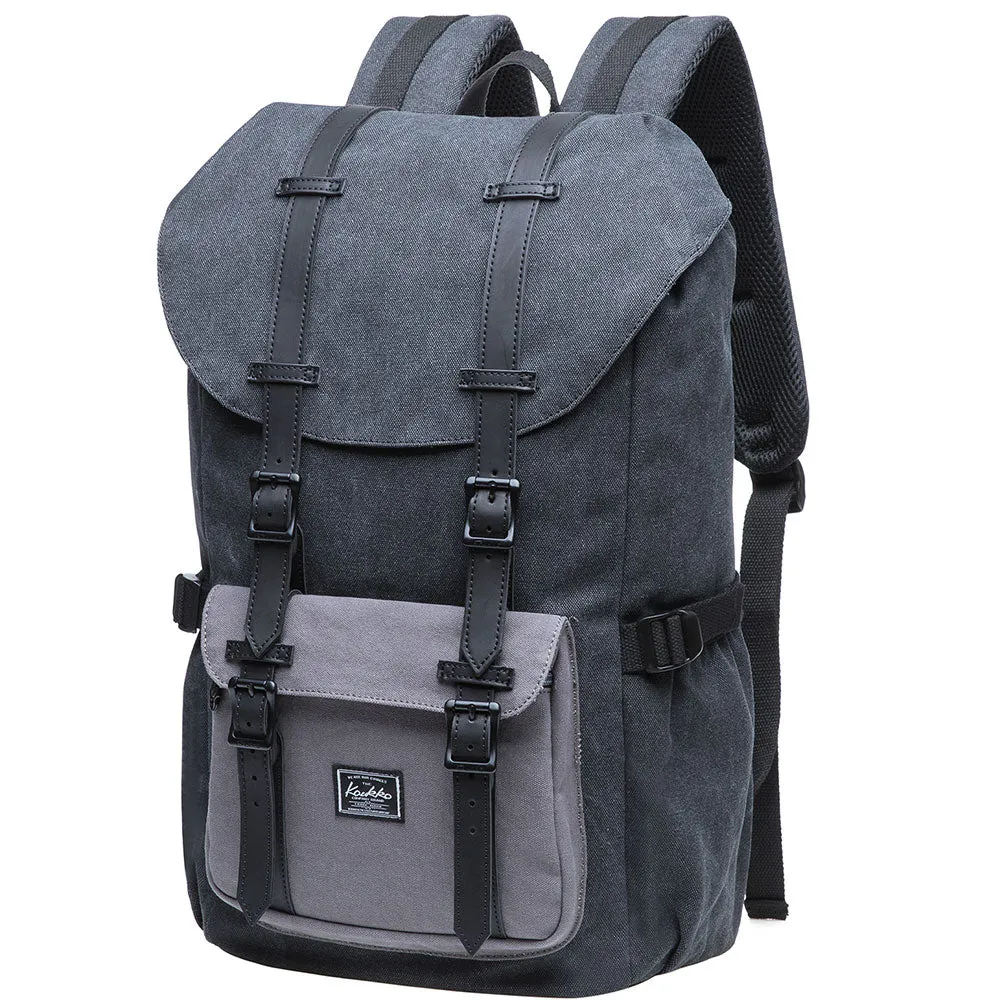 KAUKKO Retro Canvas Backpack for city trips, E5-1 ( Black Grey / 22L )