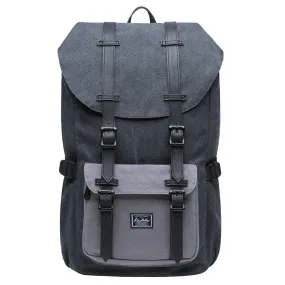 KAUKKO Retro Canvas Backpack for city trips, E5-1 ( Black Grey / 22L )