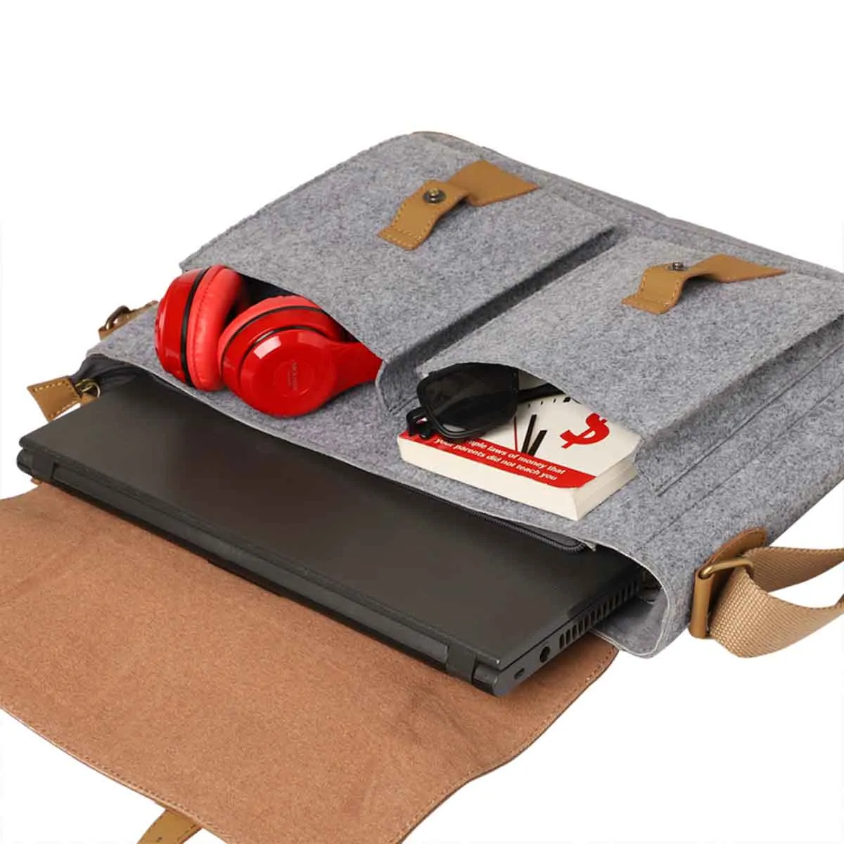 Mona B - Unisex Canvas Messenger Crossbody Laptop/Tablet/MacBook Bag: Arctic Light Grey