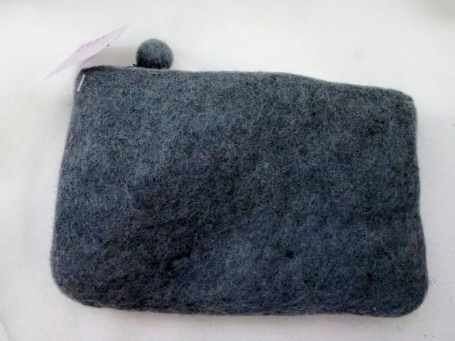New RISING TIDE Boiled Wool Felt Clutch Purse Evening Bag GRAY FLOWER FLORAL Textured