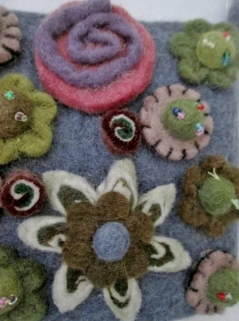 New RISING TIDE Boiled Wool Felt Clutch Purse Evening Bag GRAY FLOWER FLORAL Textured