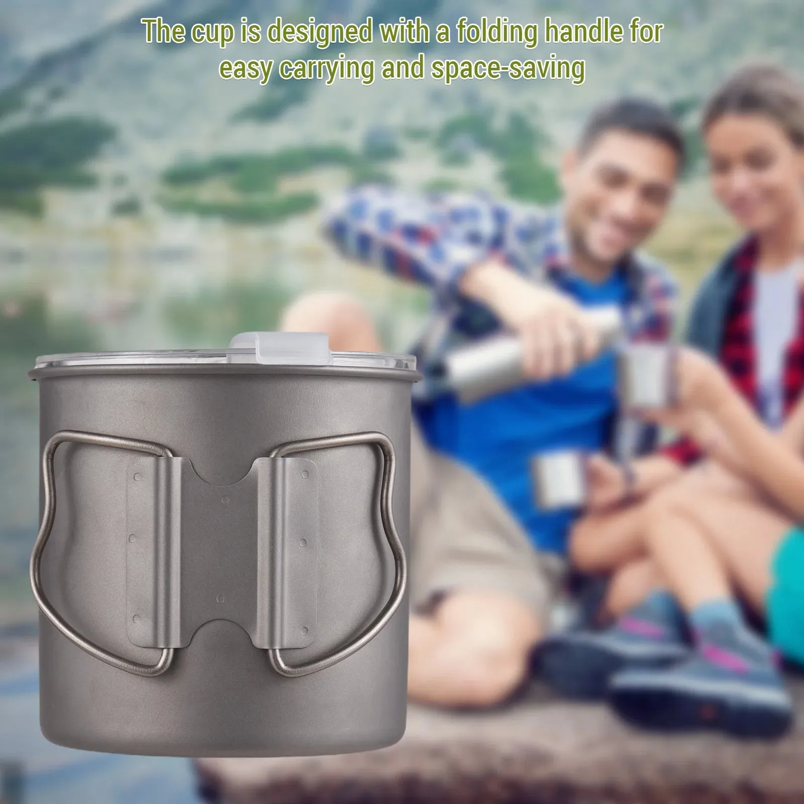 Outdoor 300ml/400ml/600ml Camping Mug Hard Anodized Aluminum Water Cup with Folding Handle and Lid for Outdoor Camping Hiking