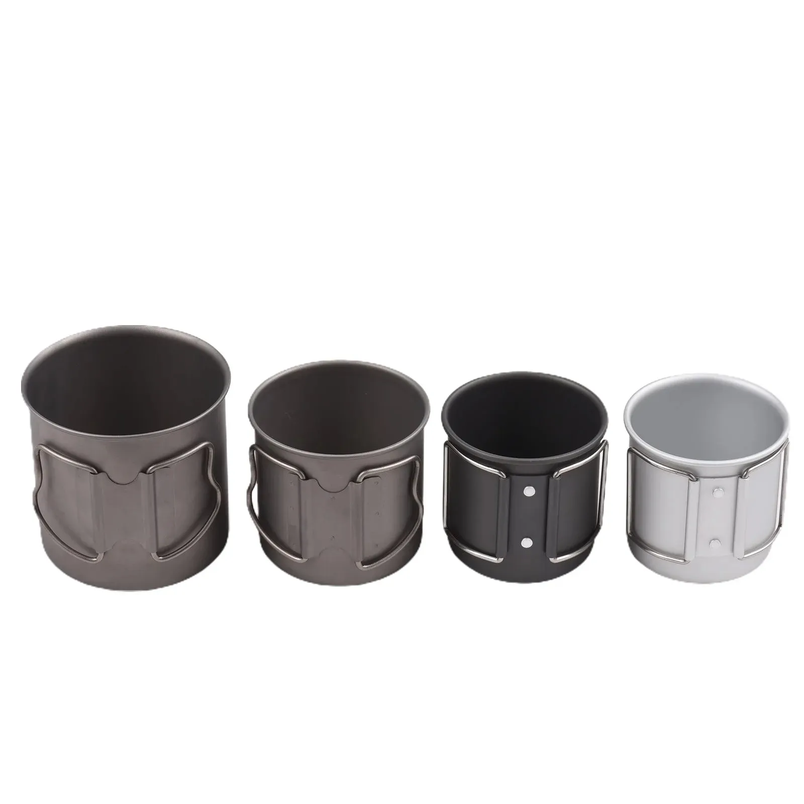 Outdoor 300ml/400ml/600ml Camping Mug Hard Anodized Aluminum Water Cup with Folding Handle and Lid for Outdoor Camping Hiking