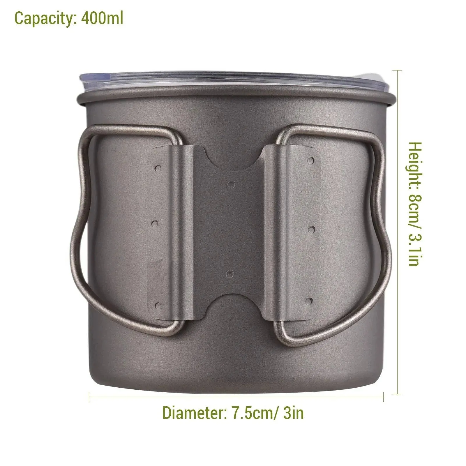 Outdoor 300ml/400ml/600ml Camping Mug Hard Anodized Aluminum Water Cup with Folding Handle and Lid for Outdoor Camping Hiking