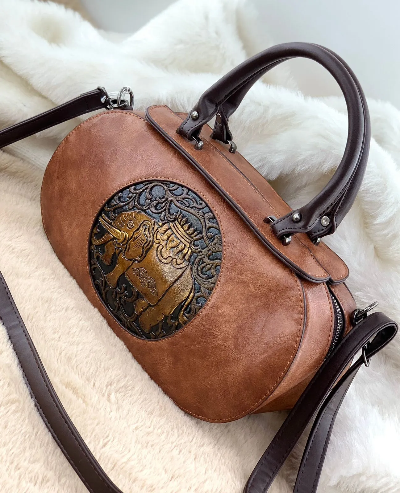 Rajwadi Print Shoulder Leather Handbag For Women