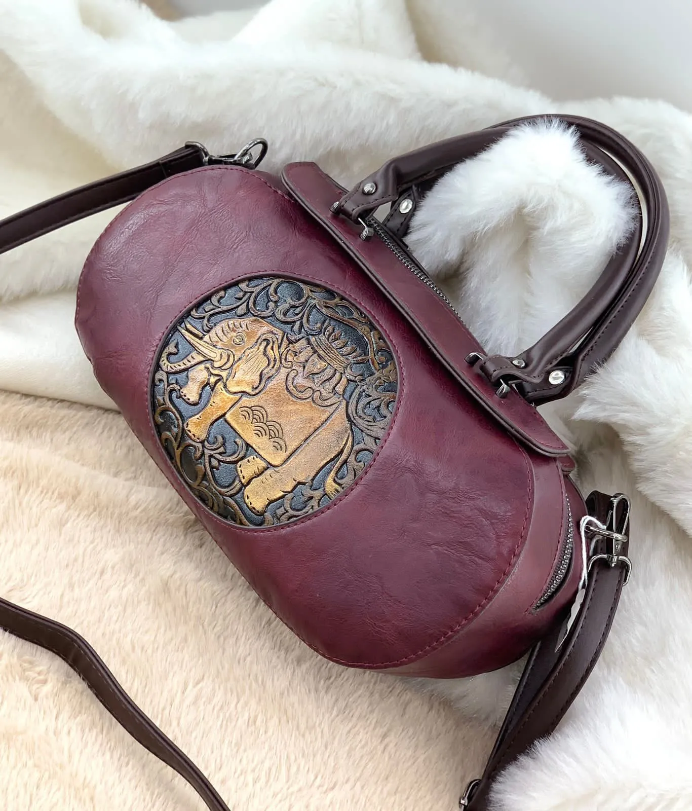 Rajwadi Print Shoulder Leather Handbag For Women