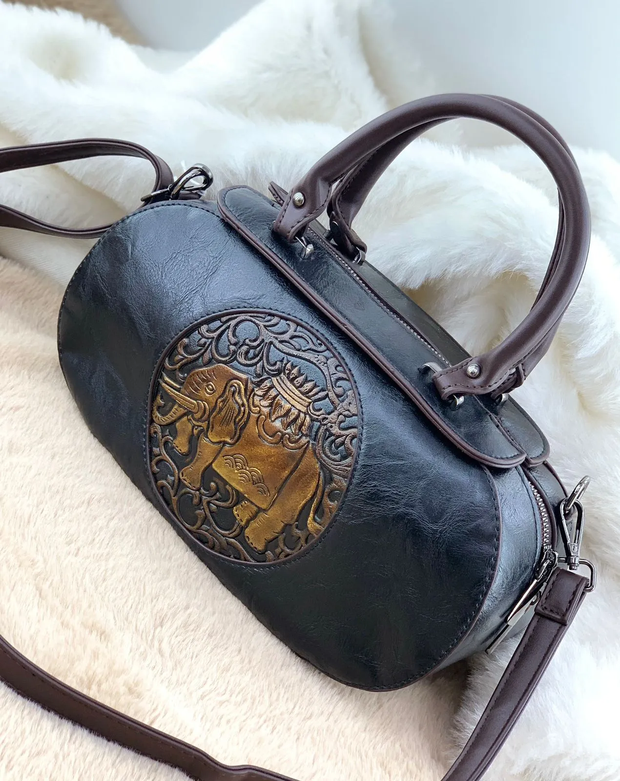 Rajwadi Print Shoulder Leather Handbag For Women