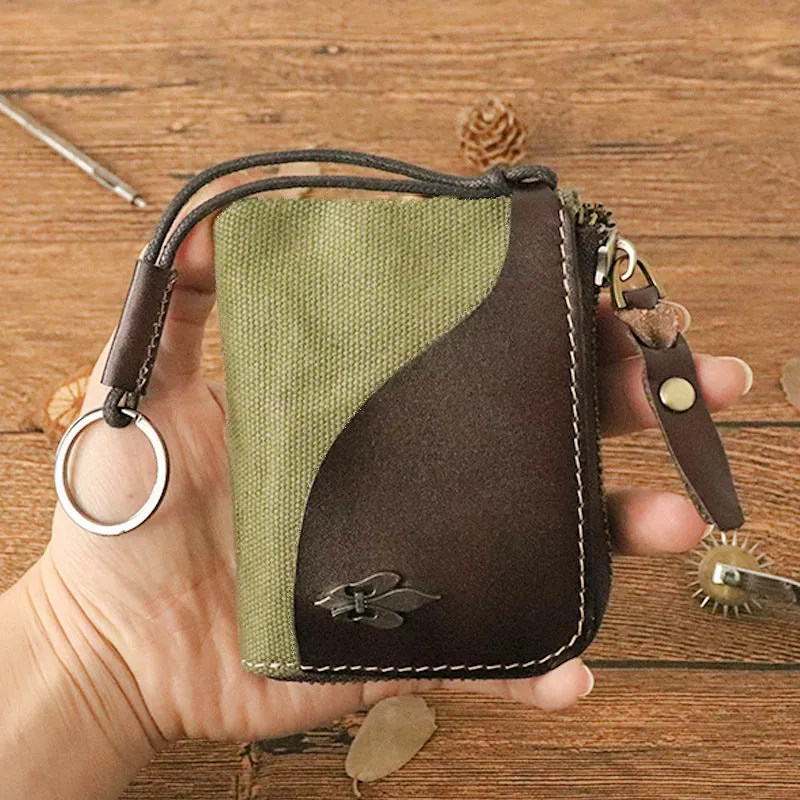 Retro Leather & Canvas Zipper Short Wallets