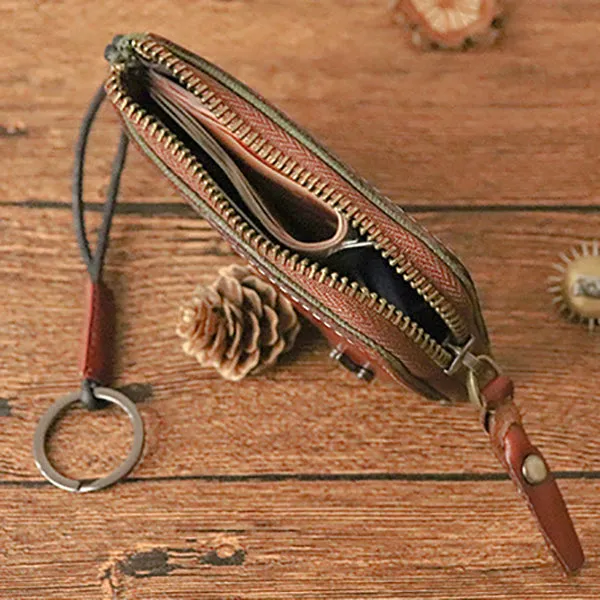 Retro Leather & Canvas Zipper Short Wallets