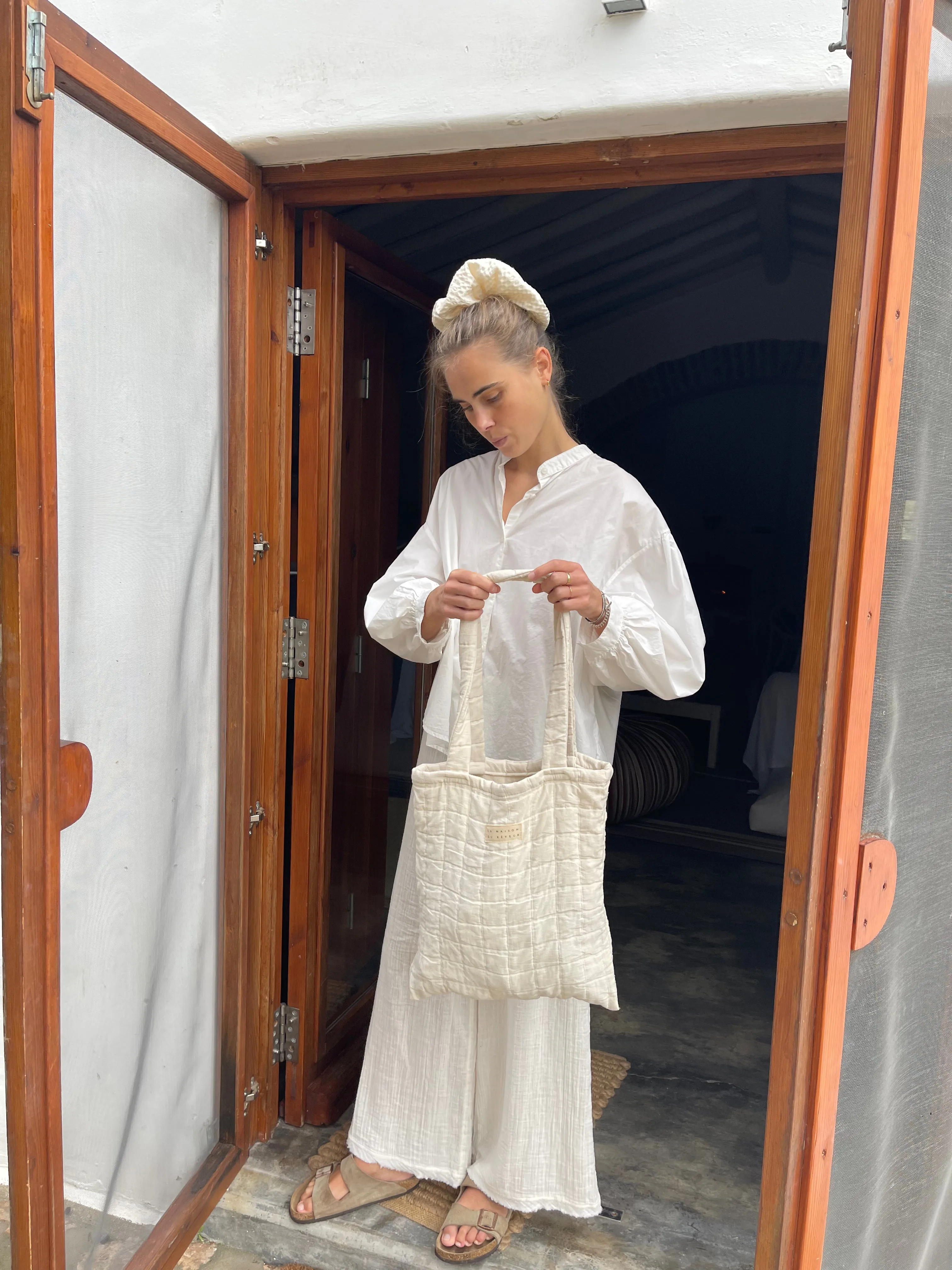 Saint Philomena Tote Bag — Natural Jacquard Cotton