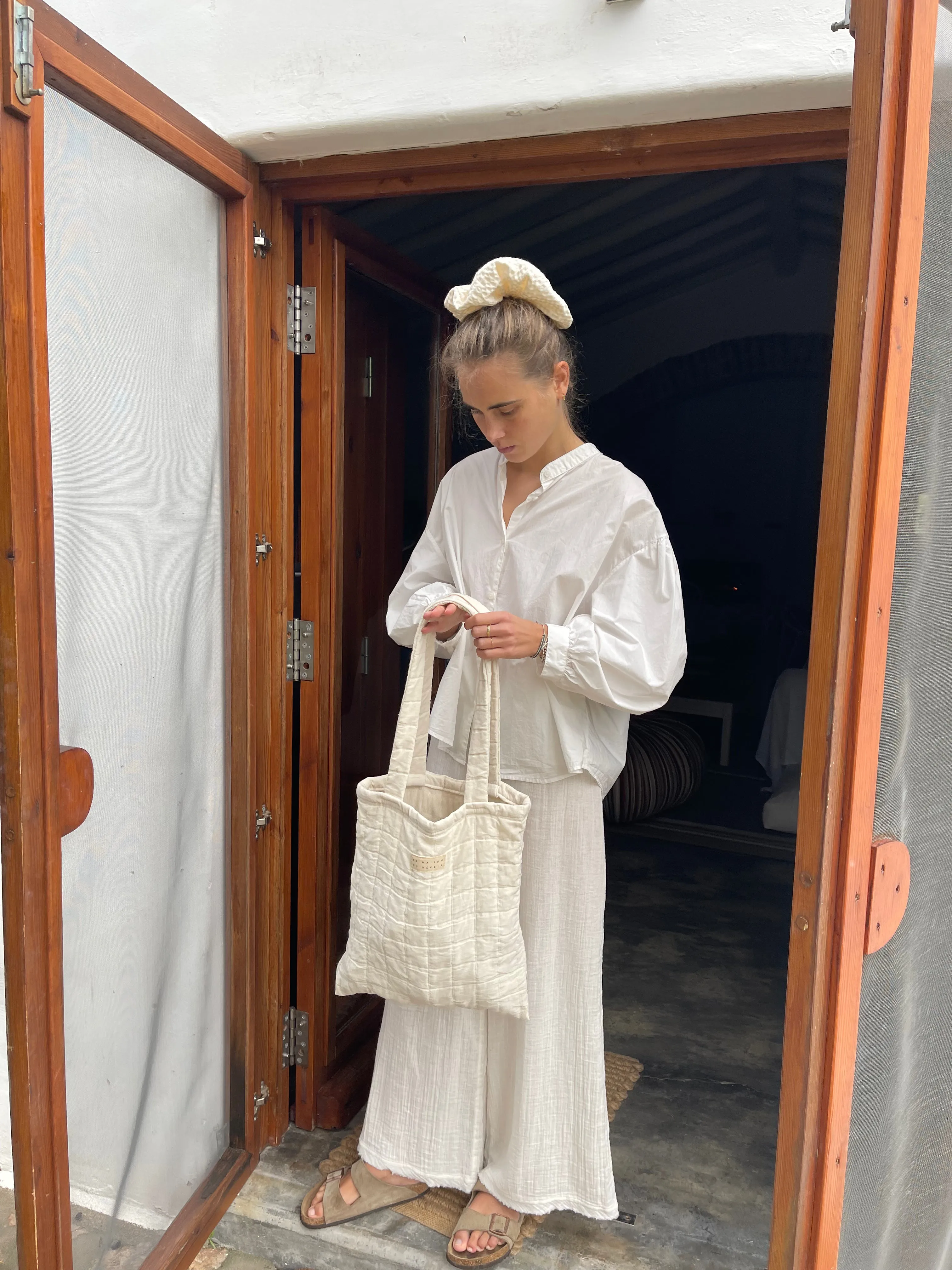 Saint Philomena Tote Bag — Natural Jacquard Cotton