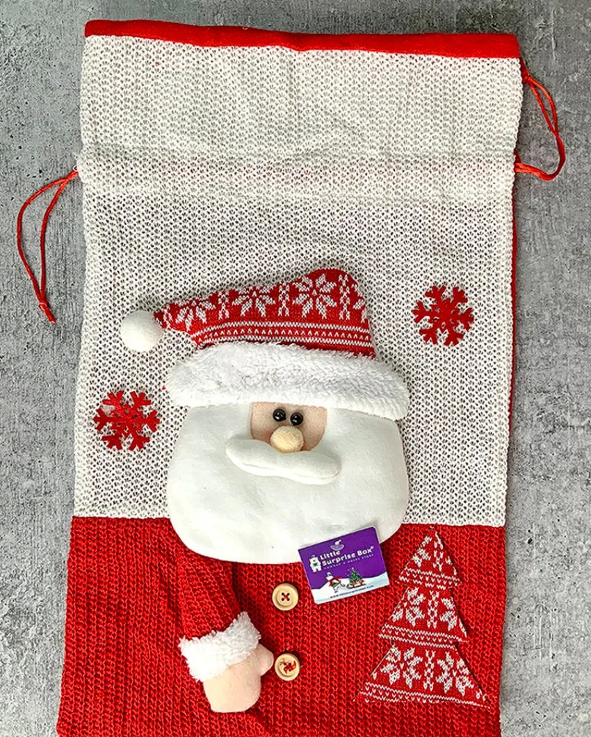 Santa Felt Knitted Christmas Sack And Gift Bag  | 13 x 21 inches