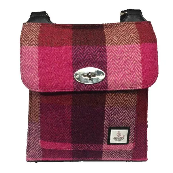 Satchel Bag Pink Squares Harris Tweed