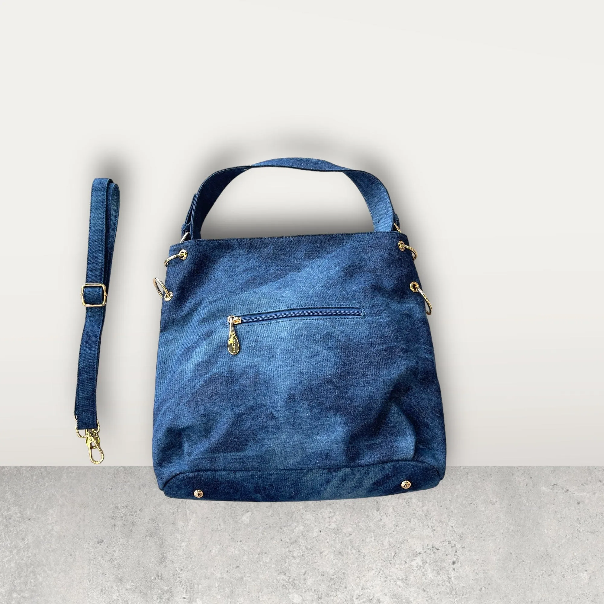 STAR CRYSTAL EMBELLISHED DENIM HANDBAG