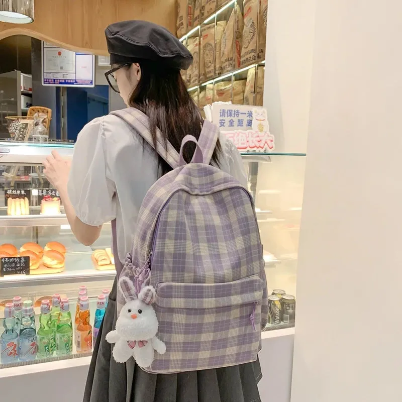 TAVIMART  -  New Fashion Lady Lattice Travel School Bag Female Plaid Cute College Backpack Trendy Women Bag Girl Cool Kawaii Laptop Backpack