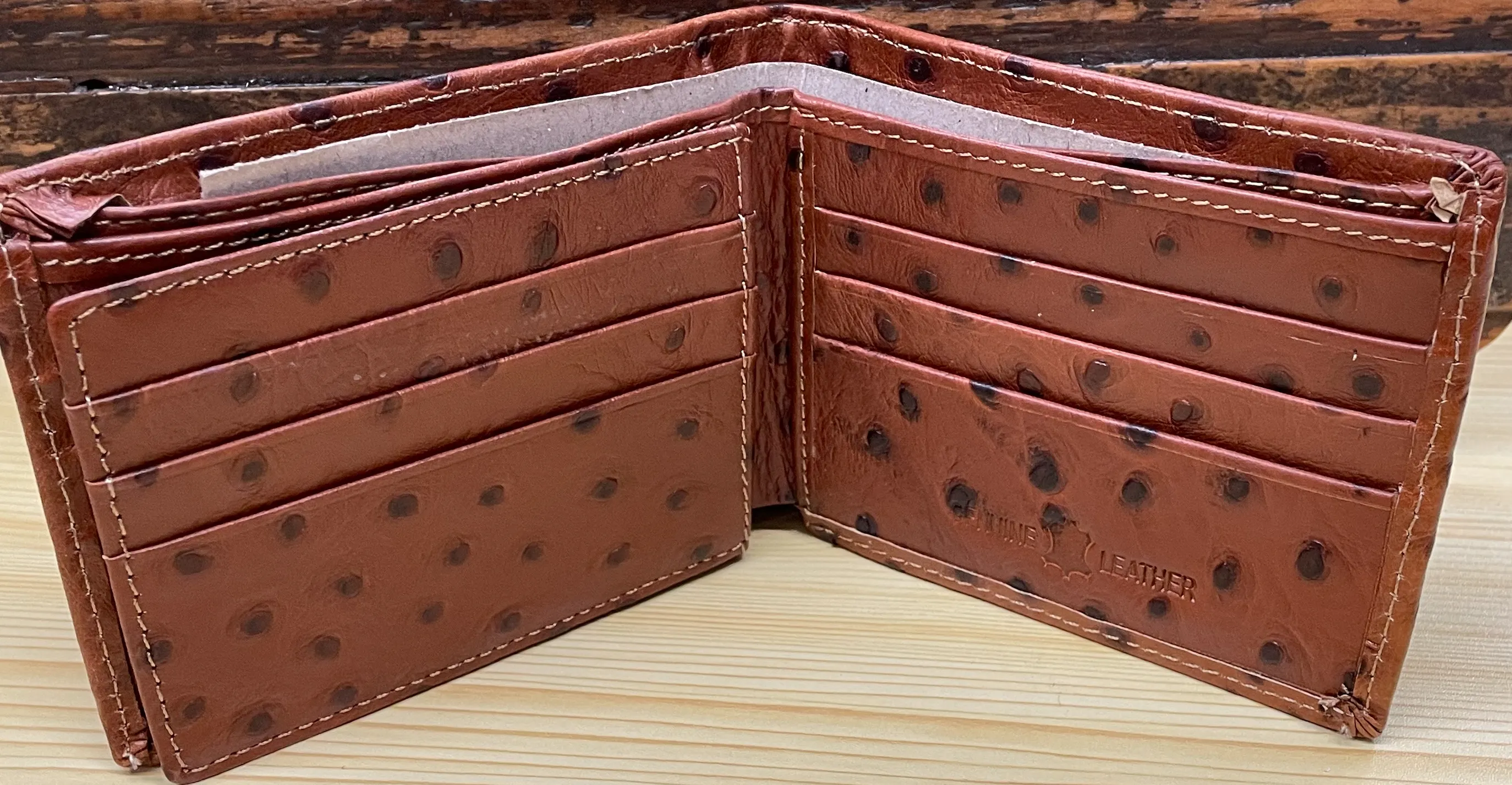 Top Notch Accessories 206-1BR Brown Full Quill Ostrich-Print Bi-Fold Wallet