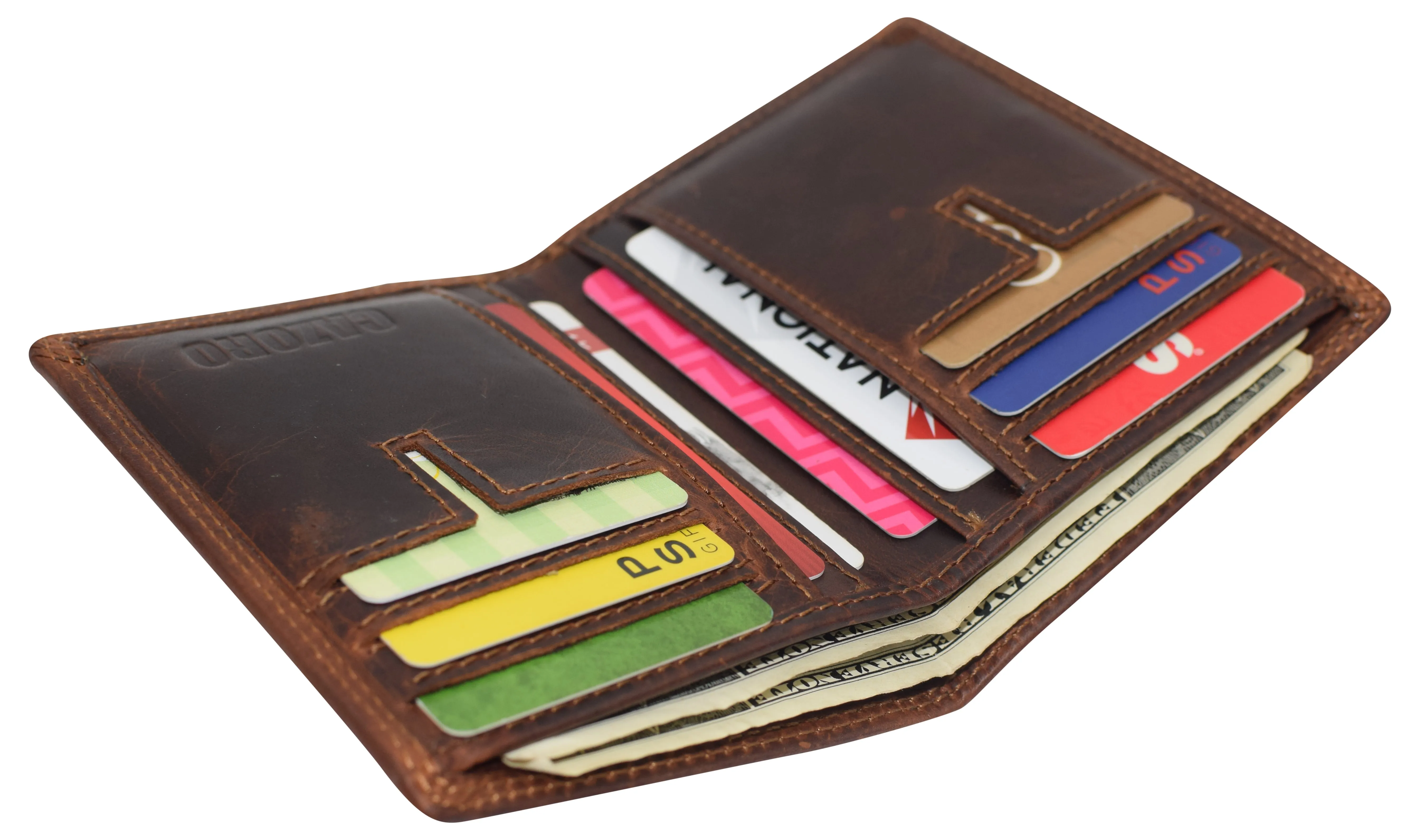 Vintage Leather Mens Slim Bifold Wallet RFID Blocking Credit Card Holder Wallets for Men