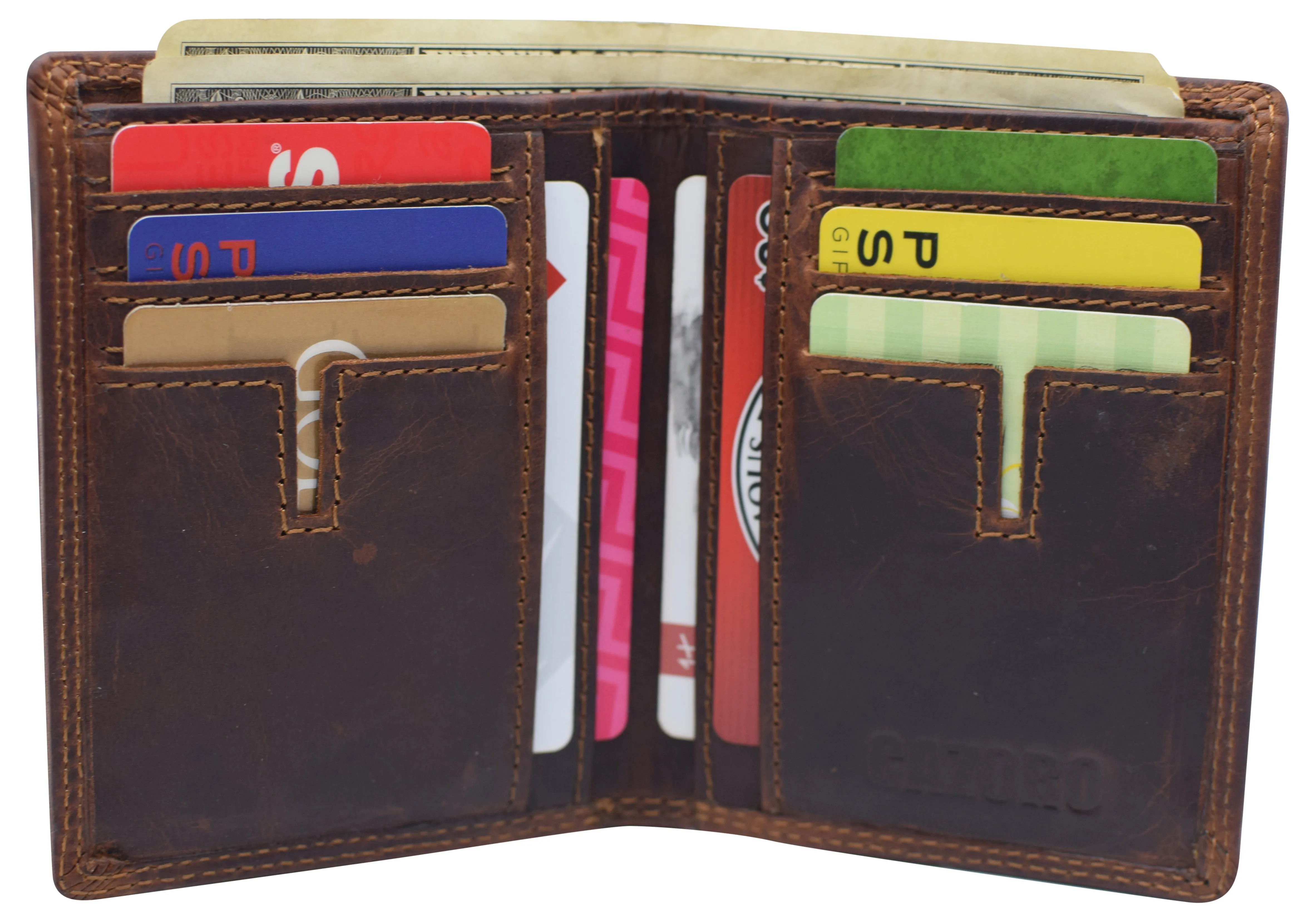 Vintage Leather Mens Slim Bifold Wallet RFID Blocking Credit Card Holder Wallets for Men