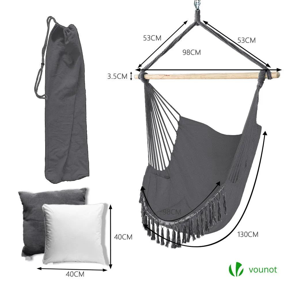 VOUNOT Hanging Hammock Chair with Cushions, Macrame Hammock Swing Chair for Garden, Bedroom, Patio, 265LBS Capacity, Grey